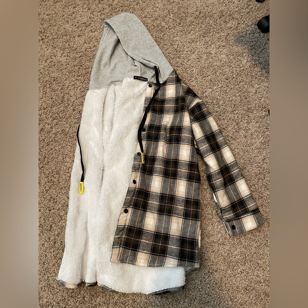 Fuzzy plaid sweater